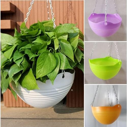 Plastic Hanging-Basket Flower Pot with Chain Home Garden Balcony Plant Planters Decor _WK