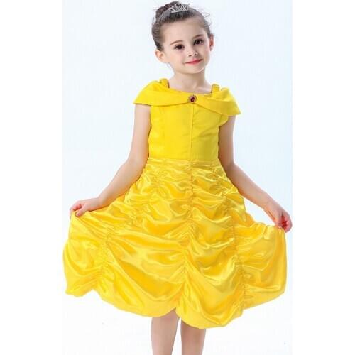 2020 Cosplay Belle Princess Dress Girls Dresses For Beauty and the Beast Kids Party Clothing Wand Crown Gloves Children Costume