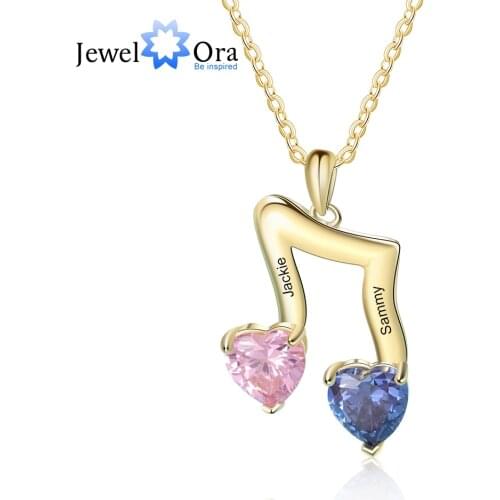 JewelOra Designer Personalized Name Engraving Musical Note Necklace Custom Inlaid Heart Birthstone Pendant Valentines Day Gifts