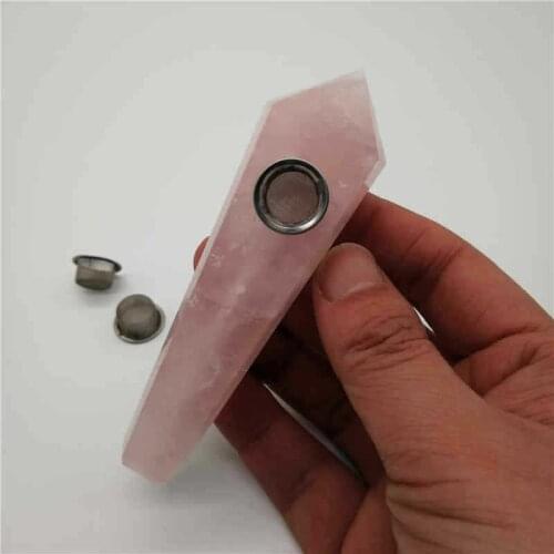 Drop Shipping wholesale Natural Pink Crystal Smoking Pipe + strainer quartz stone healing wand