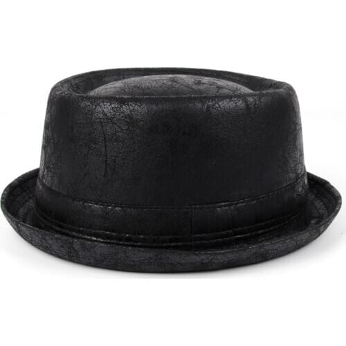 100% Leather Men Flat Pork Pie Hat For Gentleman Dad Fedora Hat Bowler Porkpie Jazz Hat Big 4Size S M L XL