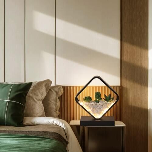 Jmzm Modern Table Lamp Bedroom Bedside Table Simple Modern Warm Household imitation Succulents Decorative Lamp