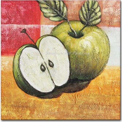 Modern Wall Art Home Decoration Frameless Oil Painting On Canvas Hand-painted Green Apple Pictures Kitchen Decor Paintings