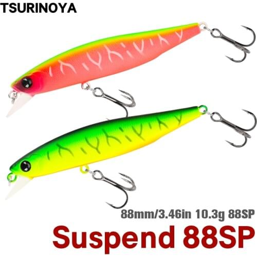 TSURINOYA 88mm 10.3g Suspending Minnow DW76 Long Casting Fishing Lure Pike Bass Jerkbait Tackle Artificial Hard Lure