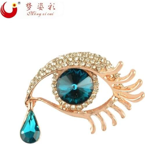 Blue Crystal Angels Teardrop Brooches Broches for Women Vintage Rhinestone Eye Angle Tear Brooch Wedding Enamel Pin Jewelryl