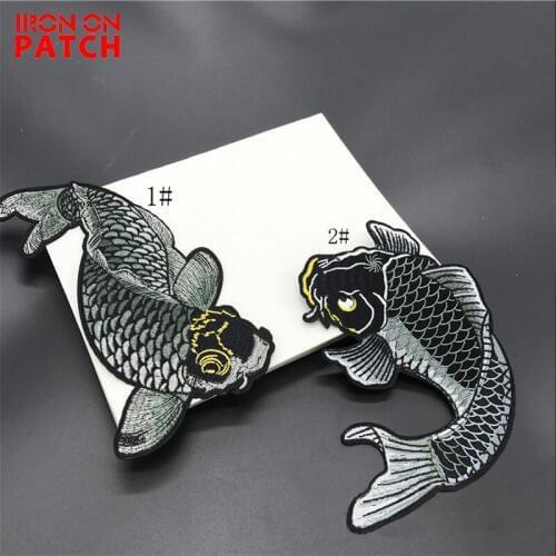 National Carp Fish Embroidered Patches Stripes Classic Ethnic Carp Koi Embroidery Patch DIY Patches Applique Cloth Stickers