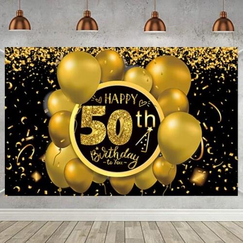 30th 40th 50th 60th Birthday Party Decoration Extra Large Fabric Black Gold Poster Anniversary Backdrop Background Banner