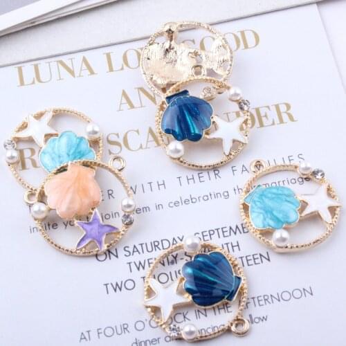 50PCS 24*28mm Gold color pearl Enamel starfish Charm oil drop Pendants for DIY Earring Bracelet Choker Necklace Jewelry Making
