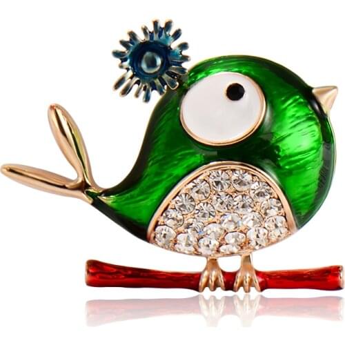 Blucome Enamal Animal Copper Brooches Green Bird Shape Corsage Suit Bag Scarf Hat Pin Jewelry for Women Kids Clothes Accessories