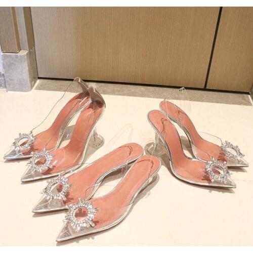 2021 Hot Glitter Rhinestones Women Pumps Crystal PVC Summer Lady Shoes Transparent High heels Party Prom Shoes