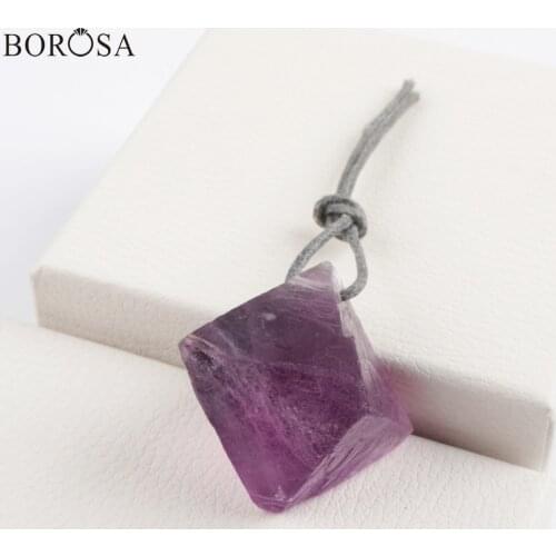 BOROSA Faceted Natural Amethysts Green Fluorite Necklace Pendant Geometric Gems Stones Charms Women Wholesale Jewelry WX1566