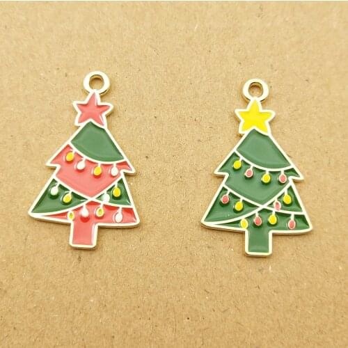 10pcs 16x26mm christmas tree enamel charm for jewelry making cute earring pendant bracelet necklace charms diy design charms
