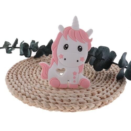 10pcs Horse Silicone Unicorn Baby Teether BPA Free Infant Teething Pacifier Clip Chain Animal Pendant Rodent Newborn Shower Gift