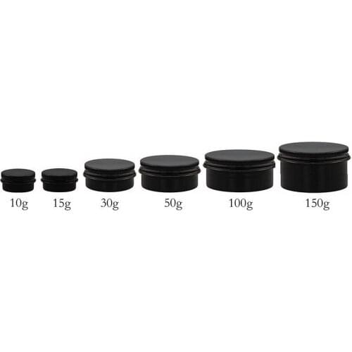 100pc 10g 15g 30g 50g 100g 150g Black Empty aluminum jar 50gram metal cream jar 150g aluminum tin cosmetic container Matte Black