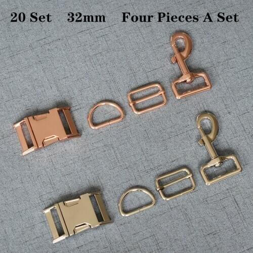 20 Set 32mm Metal D Ring+Snap Hook+Adjustable+Release Buckle DIY Dog Collar and Leash Accessories 4JT32mm7826