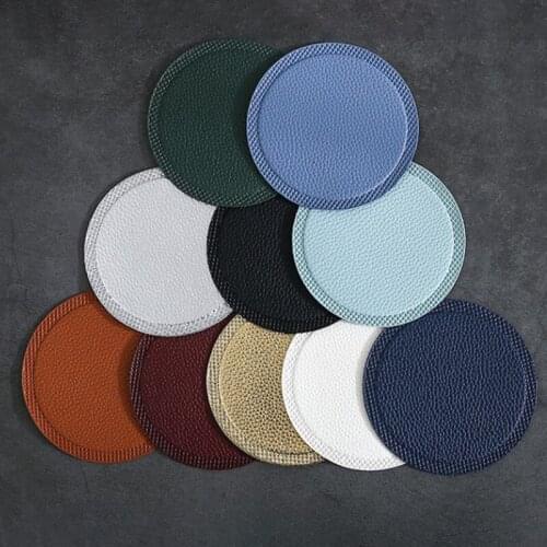 5pcs Coffee Coaster Round Tableware Pad Dining Table Mat Heat Insulation Non-Slip Soft PU Leather Placemats Bowl Coaster Kitchen