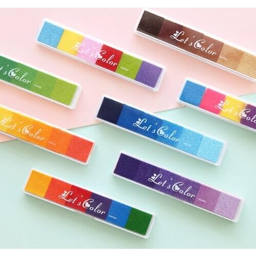 6 Colors Rainbow Inkpad Gradient Color Ink Pad For Stamp Print Diy Handmade Gift Journal Diary Decoration Office School