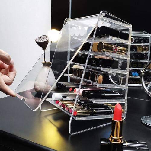 Acrylic Lipstick Organizer Table Makeup Storage Box Nail Polish Holder Cosmetics Display Rack Lip Gloss Container with Cover