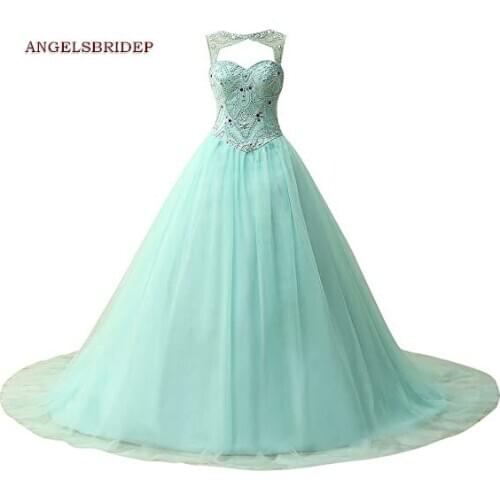 ANGELSBRIDEP Ball Gown Quinceanera Dresses For 15 Party Formal Beaed Crystal Tulle Floor-Length Princess Birthday Party Gowns
