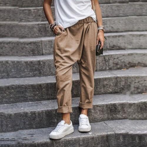 Pants Women Spring Summer Large Size Solid Color Harem Pants Elastic Waist Loose Casual Femme Trousers Plus Size Capris#f3