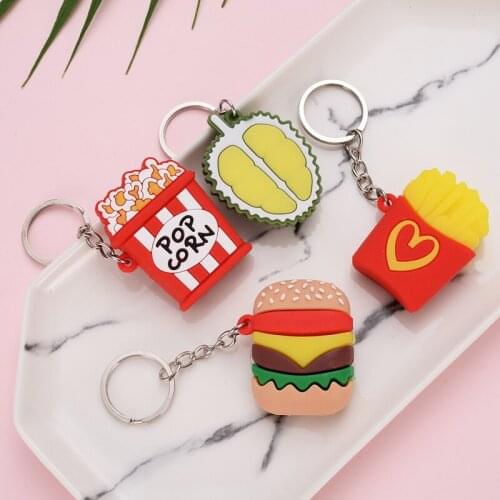 Car Key Decorative Buckle Simulation Physical Fries Popcorn Hot Dog Burger Keychain Pendant Simulation Cake Pendant Gift