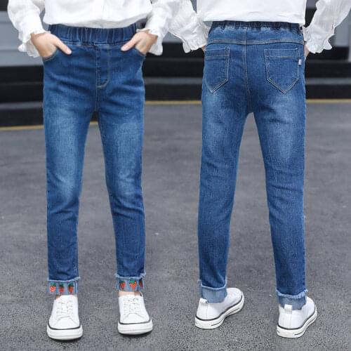 Skinny Jeans For Girls 2021 Spring Strawberry Pattern Girls Pencil Pants 4 5 7 9 11 13 Years Children Jeans Casual Teen Trousers