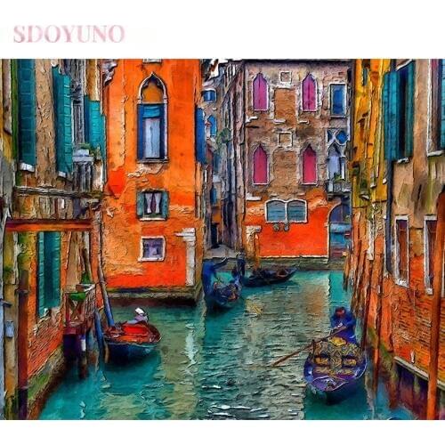 SDOYUNO Venice town landscape oil painting by numbers kits for adults color by number acrylic paints HandPainted for home decor