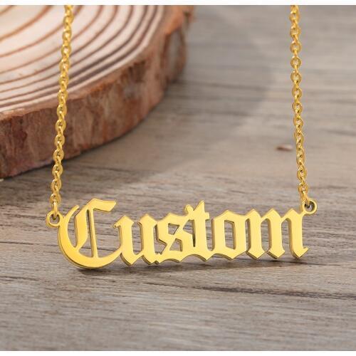 Customized Name Nameplate Necklaces Silver Gold Chain Stainless Steel Personalized Old English Name Necklace Bridesmaids Gifts