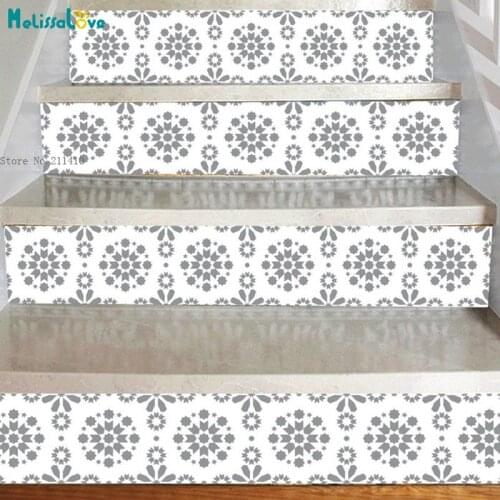 Exquisite Star Flower Shape Stairs Stickers Vinyl Art Design Home Decor Self-adhesive Set of 6 Decals Waterproof YT6247
