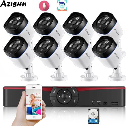 AZISHN H.265 8CH 5MP FULL HD POE Security Camera System Outdoor IP Camera Audio Face Detection CCTV Video Surveillance NVR Set