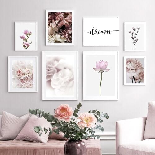 Nature Peony Blossom Canvas Painting Dream Quote Posters And Prints Magnolia Lotus Flower Picture Living Room Art Wall Home Deco