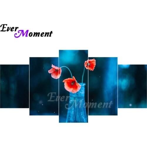 Ever Moment Diamond Painting Blue Flower Multi-picture 5 Panels Embroidery Mosaic Diamond Display Resin Drill Kits 1M006