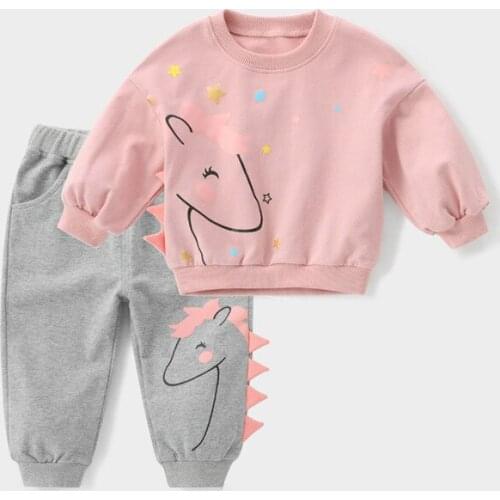 Baby Girls Clothing Sets Spring Autumn Cute Unicorn Printing Top and Pants Set for Children 2pcs Suit