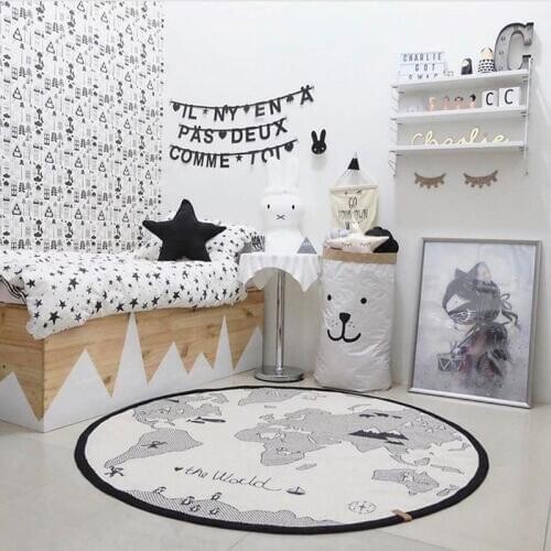 Cotton Hot Sale Round Carpet for Baby Play and Crawl Diameter 135cm World Map Print Play Rugs Children Living Room kids room