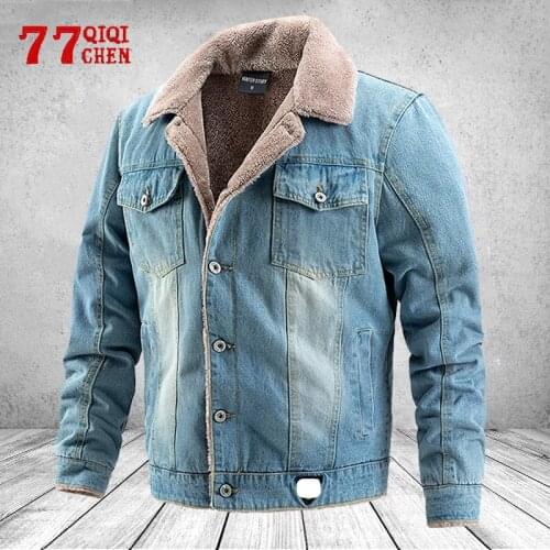 Mens Jean Jacket Slim Fit Cotton Winter Single Breasted Denim Coats Male Ripped Multi Pocket Outwear Thick Warm Parkas Homme