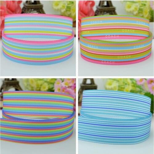 10 Yards 22mm 7/8" stripes rainbow Pretty Girls Printed grosgrain ribbon hair bow Headwear DIY hair accessories retail B0929