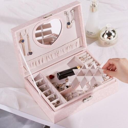 Multifunctional Mirrored Jewelry Box PU Leather Storage Case Women Girls Best Gift