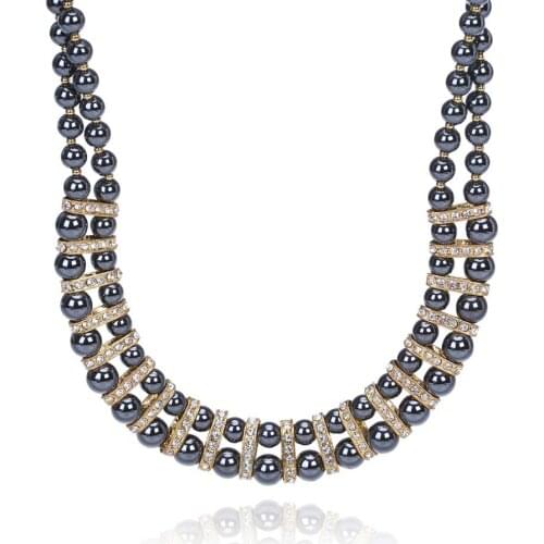 Fashion 2 Rows Hametite Stone Black Beads Necklace Jewelry Charm For Party