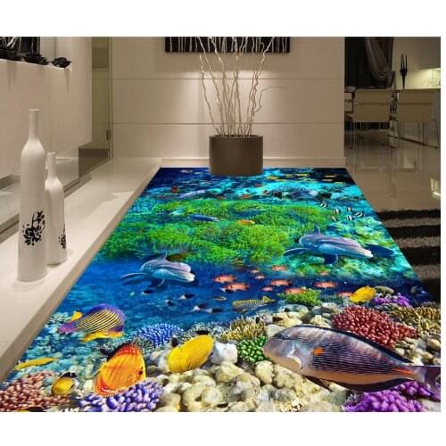 Sea World Dolphin 3D floor Photo wallpaper mural floor Waterproof floor mural painting Custom Photo self-adhesive 3D floor