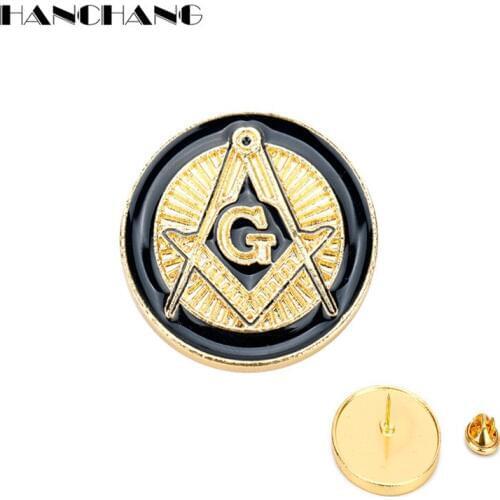 HANCHANG Round Masonic Brooch Pins Badge Men Lapel Pin Free Masons Masonry Brooches Unisex Accessories Broche