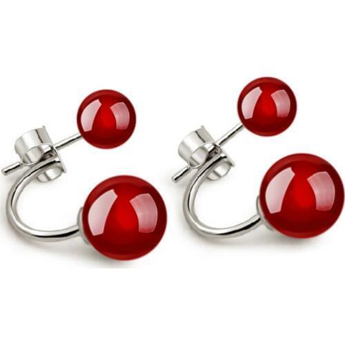 New Womens Silvering Stud Earrings Fashion Jewelry Natural Red Ear Stud Ear Jewelry Double Sided Pearl Earrings