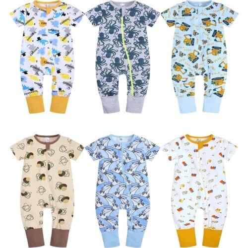 Baby Clothes Sleeve Cotton For Newborn Dinosaur Baby Girl Boy Romper Pajamas ToddleShort Double Zipper Jumpsuit 3-24 Months