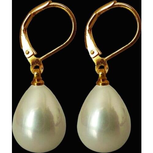 Wholesale Beautiful 12x16mm Natural White Shell Pearl Earring AAA new GP
