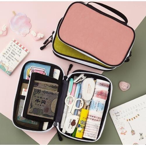 Simple Color Pencil Case Canvas Large Capacity Multifunction Pencil Bags Pen Box School Supplies Stationery Student Girl Gift