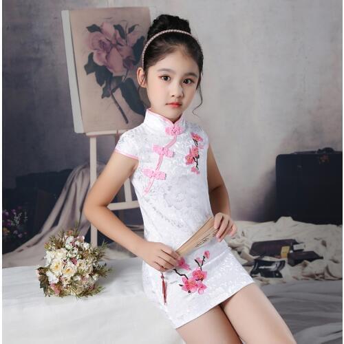 Flower Girl Princess Wedding Bridesmaid Floral Embroidery Party Dress Baby Girl Graduation Ball Performance Chinese cheongsam