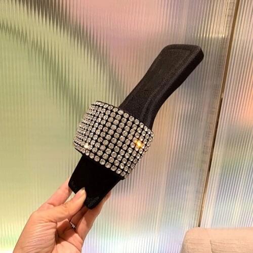 Rhinestone Slippers for Women 2021 New Summer Flat Bottom Travel Lazy Sandals Women