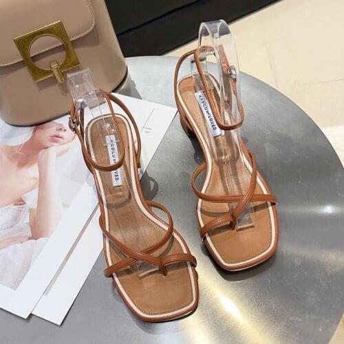 Comemore 2021 New Summer Women Peep-toe Heel Sandals High Heels Waterproof Cross Strap Hollow Out Sexy Sandals for Womens Shoes