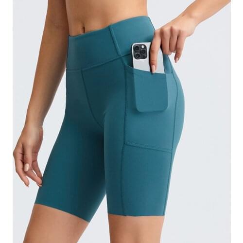 8'' Buttery Soft High Waist Gym Yoga Shorts Side Pocket Workout Tummy Control Bike Shorts Running Exercise Spandex Short Tights