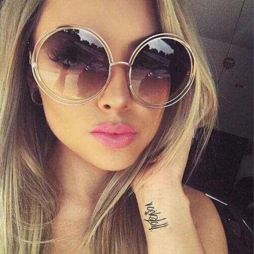 Vintage Round Big Size Oversized lens Mirror Sunglasses Women Brand Designer Metal Frame Lady Sun Glasses Lady Cool Retro