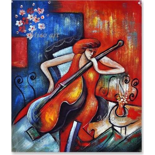 New Arrival Abstract Painting Girl Playing Violin Canvas Picture Art Texture Wall Decor Artwork Hand Painted Oil Painting